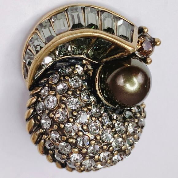 Vintage Signed Heidi Daus Art Deco Revival Gold Tone Faux Pearl Clip On Earrings - Picture 3 of 9